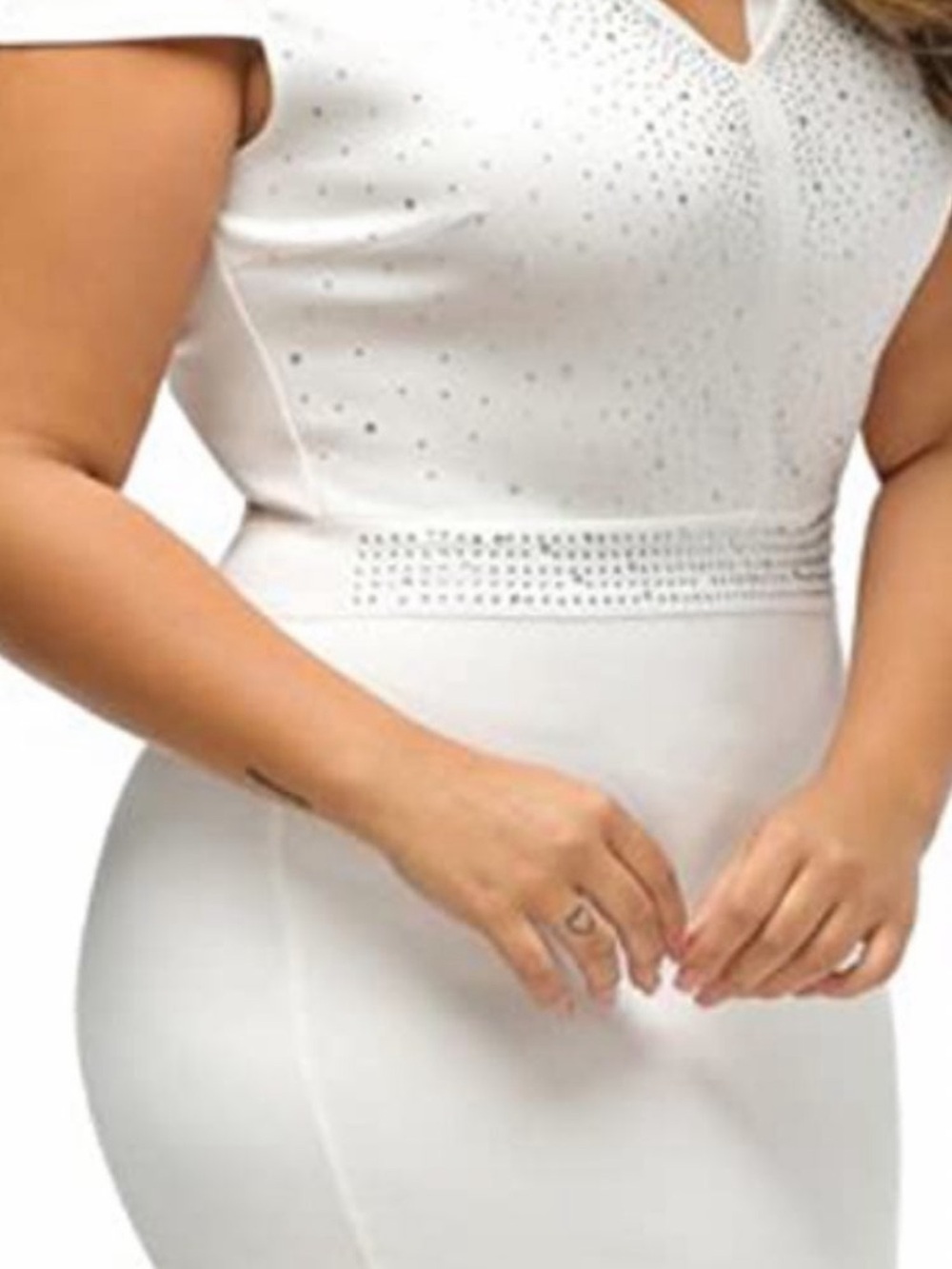 Fashion Nova White Embellished V-Neck Maxi Dress